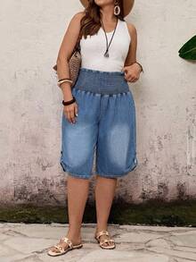 EMERY ROSE EMERY ROSE Jeans de Mezclilla con Cintura Fruncida Casual de Verano Talla Grande - Azul - Ver 3