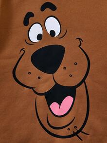 SCOOBY-DOO X SHEIN Tween Boy Cartoon Dog 3D Ear Design Loose Fit Warm Fleece Sweatshirt, Autumn/Winter - Brown - View 7