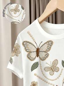 SHEIN Autumn Girls Casual Fashion Creative Floral & Butterfly Pattern Daily Style Comfortable Short Sleeve T-Shirt Set, Suitable For Girls To Wear Comfortable Summer/Autumn Style, Simple Daily Style Outfit - Multicolor - View 5