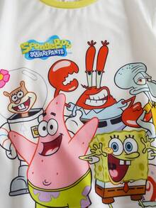 SpongeBob SquarePants | SHEIN Young Boy Cartoon Print Short Sleeve T-Shirt And Shorts Set - Yellow - View 4