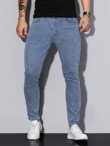 Manfinity Homme Men's Casual Denim Jeans With Pockets And Buttons For Daily Wear - Light Wash - View 7