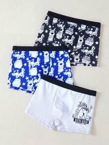 SCOOBY-DOO X SHEIN 男童3件套卡通图案撞色腰带宽松内裤 - 黑色 - 查看 1