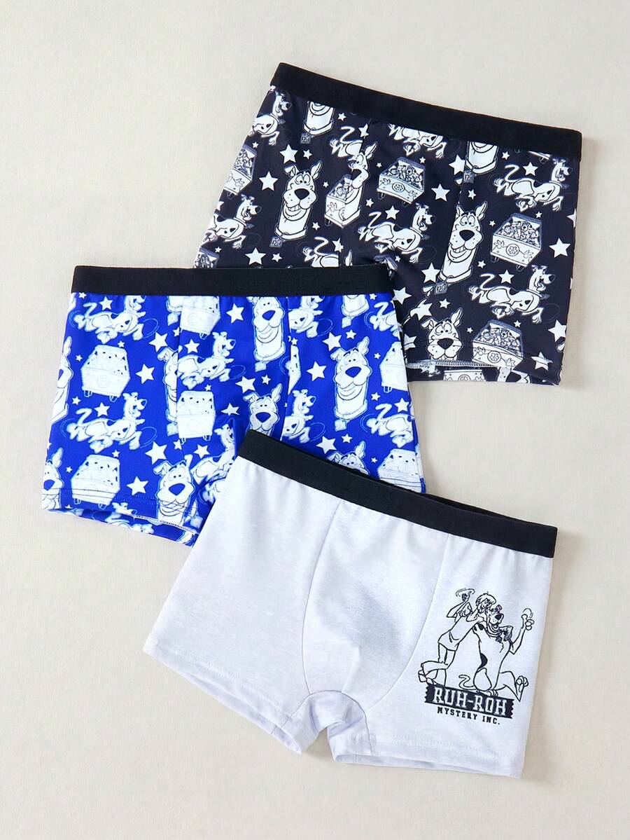 SCOOBY-DOO X SHEIN 男童3件套卡通图案撞色腰带宽松内裤 - 黑色 - 查看 1