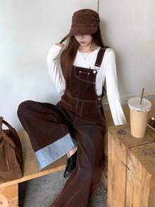 DAZY Women's Casual Denim Overalls - Brown - View 4