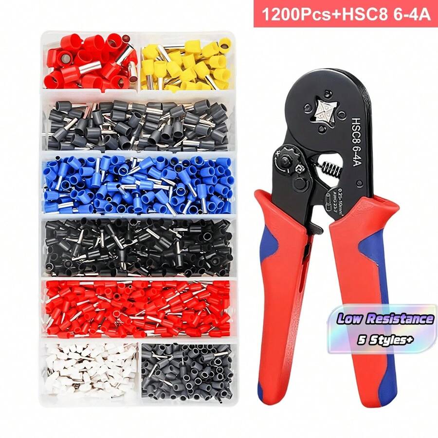 قطع من أطراف الأنابيب المضغوطة، مجموعة أطراف متعددة الأنماط، أنبوب نحاسي + غلاف PVC مقاوم للهب، موصلات الأسلاك، كماشة ضغط من الفولاذ السبائكي عالي الدقة HSC8 6-4A، 0.25-10 مم - متعدد الألوان - مشاهدة 1