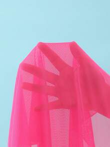 SHEIN 女童3件組泳衣套裝，桃紅色配白色滾邊素色面料掛脖三角上衣、三角比基尼泳褲、繫帶網紗罩衫裙，高彈性海灘度假泳裝，時尚休閒精緻，適合游泳、夏季度假、夏季海灘、海邊、游泳池、夏季假期派對、休閒度假 - 玫紅色 - 查看 6