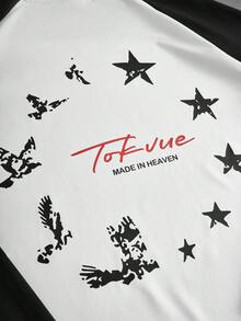 TOKVUE 男士休閒熱銷星星圖案印花長袖T恤，男友/丈夫週年紀念禮物 - 黑與白 - 查看 6