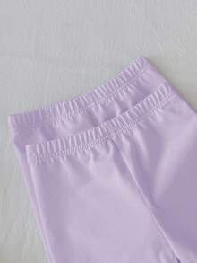 SHEIN 女童春夏細肩帶背心上衣與短褲內衣套裝 2件組 純色/多色 - 淡紫色 - 查看 5