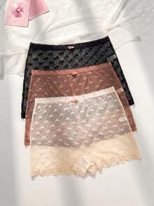 PetitDoll 3pcs/Set Sweet Heart Jacquard Mesh Lace Trim Panties - Multicolor - View 2