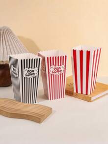 2/4/8 Popcorn Containers. Featuring A Red And White Striped Design, This Classic Retro-Style Popcorn Bucket Is Perfect For Movie Nights, Parties, And Other Occasions, Making It An Excellent Choice For Party Supplies. - Multicolor - View 3
