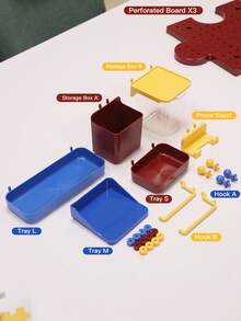 1 Set Colorful Puzzle Piece Pegboard Wall Organizer, Interlockable Plastic Hole Board Storage Rack With Hooks Shelves Bins, DIY Assemble Modular Wall Display Shelf For Stationery Decor Small Items, Space-Saving Kids Room Bedroom Wall Storage Decor - color - View 5