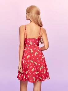 SCOOBY-DOO X SHEIN Women's Cartoon Printed Spaghetti Strap Sleeping Dress With Bow Decor - Red - View 2