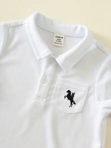 2pcs/Set Baby Boy Cute Casual Versatile Knit POLO Shirt And Anchor Pattern Elastic Waist Shorts Set, Suitable For Birthday Party, Evening Party, Performance, Wedding, Full Moon, Baptism, 1st Birthday Celebration And Baby Shower - White - View 3