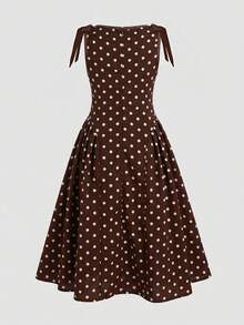 Firerie Kids Firerie Kids 女童休閒優雅時尚日常百搭波點圓領可拆式蝴蝶結無袖洋裝 - 卡其色 - 查看 7