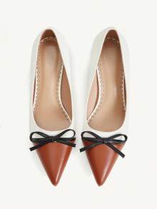 CUCCOO CHICEST Women's Pointed Toe Brown & White Colorblock Minimalist Comfortable Commuter Versatile High Heel Pumps, Fashionable Sexy Party Banquet - Brown and white two-color # - View 1