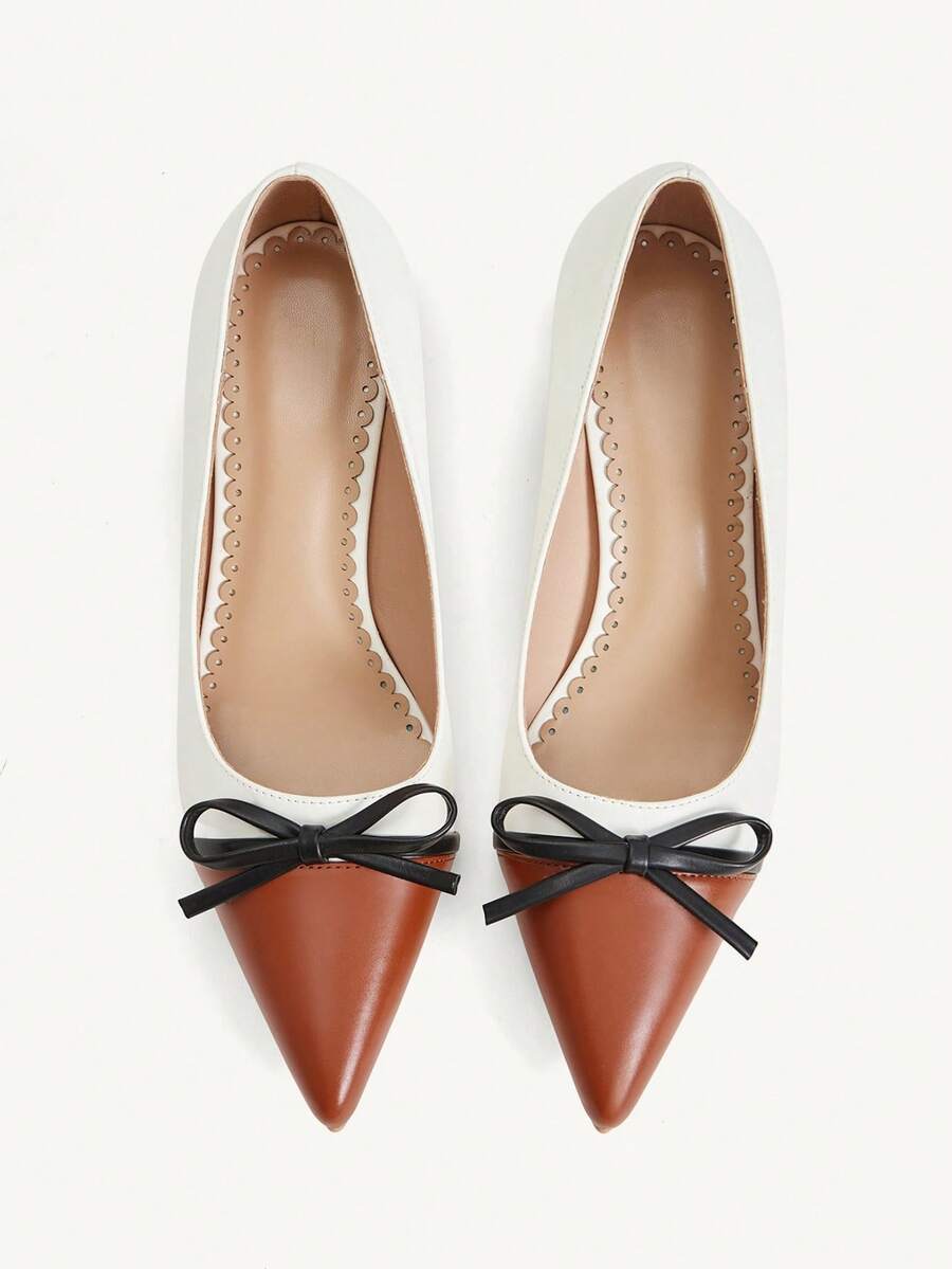 CUCCOO CHICEST Women's Pointed Toe Brown & White Colorblock Minimalist Comfortable Commuter Versatile High Heel Pumps, Fashionable Sexy Party Banquet - Brown and white two-color # - View 1