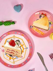 THE POWERPUFF GIRLS X Joivida 1 pieza Plato de cena de cerámica rosa X Joivida, diseño de dibujos animados divertido, perfecto para el hogar, la cocina, como plato para aperitivos, dulces, postres, pasteles, frutas, ideal para la familia, fiestas, picnics, bodas, un regalo divertido para los fans - Multicolor - Ver 5