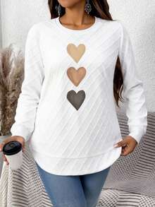 EMERY ROSE Gradient Heart Rhombus Grid Plus Size Women's Long Sleeve Sweatshirt Winter - White - View 3
