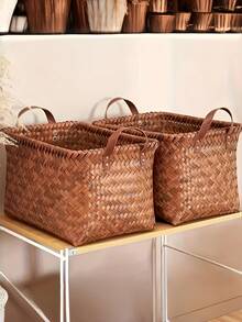 2Pcs Rustic Woven Storage Basket, Multiuse For Cosmetics Jewelry Books Clothes Home Car - Multicolor - View 6