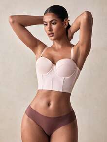 Veilyse Áo croptop cúp ngực không dây màu be dành cho nữ - Dây đeo có thể tháo rời, thích hợp mặc đi nghỉ mát. - Màu be - Xem 3