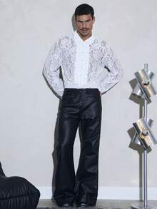 FeverCity Men's Lace Casual Daily Long Sleeve Zip Jacket, For Spring, Outdoor - White - View 3