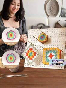 1PC Large Square Wooden Crochet Blocking Board With 8 Stainless Steel Pins Non Slip Base Durable Wool Knitting Mat Natural Brown Color For Crochet Projects Home Studio Office Craft Room Gift For Crocheter - multicolor - View 1