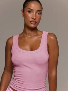 MUSERA ESSENTIALS Ribbed Scoop Neck Fitted Tank Vest Top Cute Everyday Basics Sexy Daily Spring Summer Essential - Pink - View 2