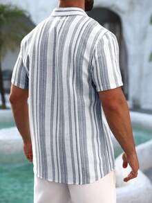 VENTUSAIL Men's Striped Collared Short Sleeve Shirt, Holiday - Multicolor - View 2