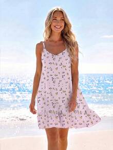 SHEIN LUNE Women's Printed Mini Ruffle Hem Cami Dress - Multicolor - View 5