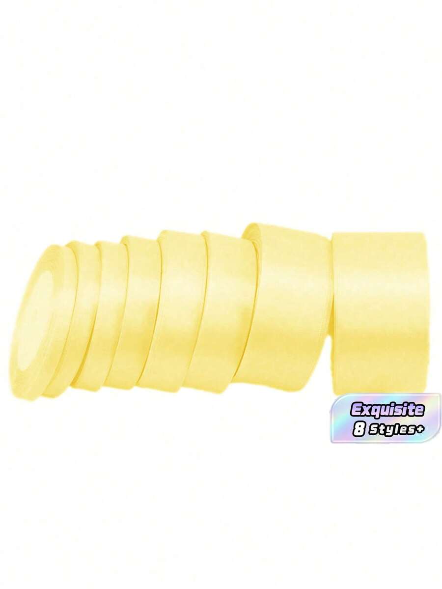 1 Rollo de Cinta de Satén de Poliéster - Caja de Regalo, Caja de Caramelos, Caja de Pastel, Cinta de Decoración de Flores Frescas (Teñida a Máquina con Ligera Diferencia de Color) - Amarillo claro - Ver 1