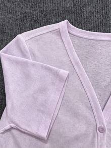 Resyla Women's Standard Size Short Sleeve Thin Cardigan For Outings And Vacations - Mauve Purple - View 4