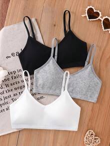 SHEIN 3pcs Tween Girls' Simple Basic V-Neck Padded & Breathable Lingerie Set White - Multicolor - View 7