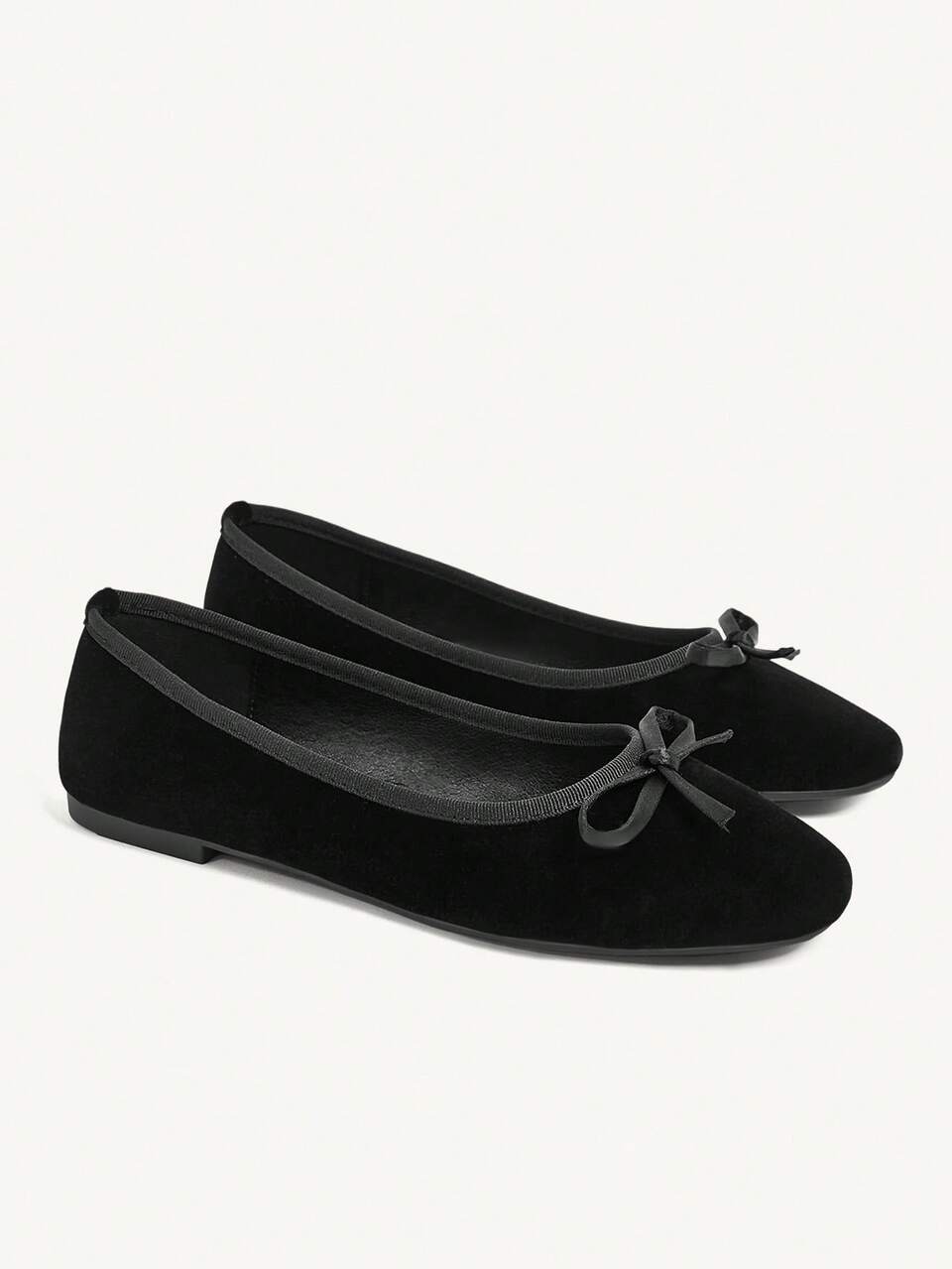 CUCCOO CHICEST French Low Vamp Bow Decoration Round Toe Flat Bottom Elegant Commuter Ballet Black Suede Women Flat Shoes Dating Vacation