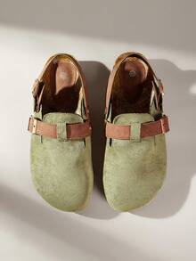 Solecia Spring Summer New Suede Buckle Design Comfortable Slip-On Dark Green Men's Pumps Home & Outdoor Travel Vacation - Dark Green - View 5