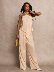 Glamine Women's Solid Color Asymmetric Hem Halter Tank Top And Pants Casual 2 Pieces Set For Vacation - Multicolor - View 3