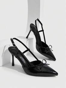 CUCCOO SZL Pointed Stiletto High Heels, Simple Glossy Design, Suitable For Commuting, Dating, Parties, Weddings And Other Occasions To Wear - Black - View 1