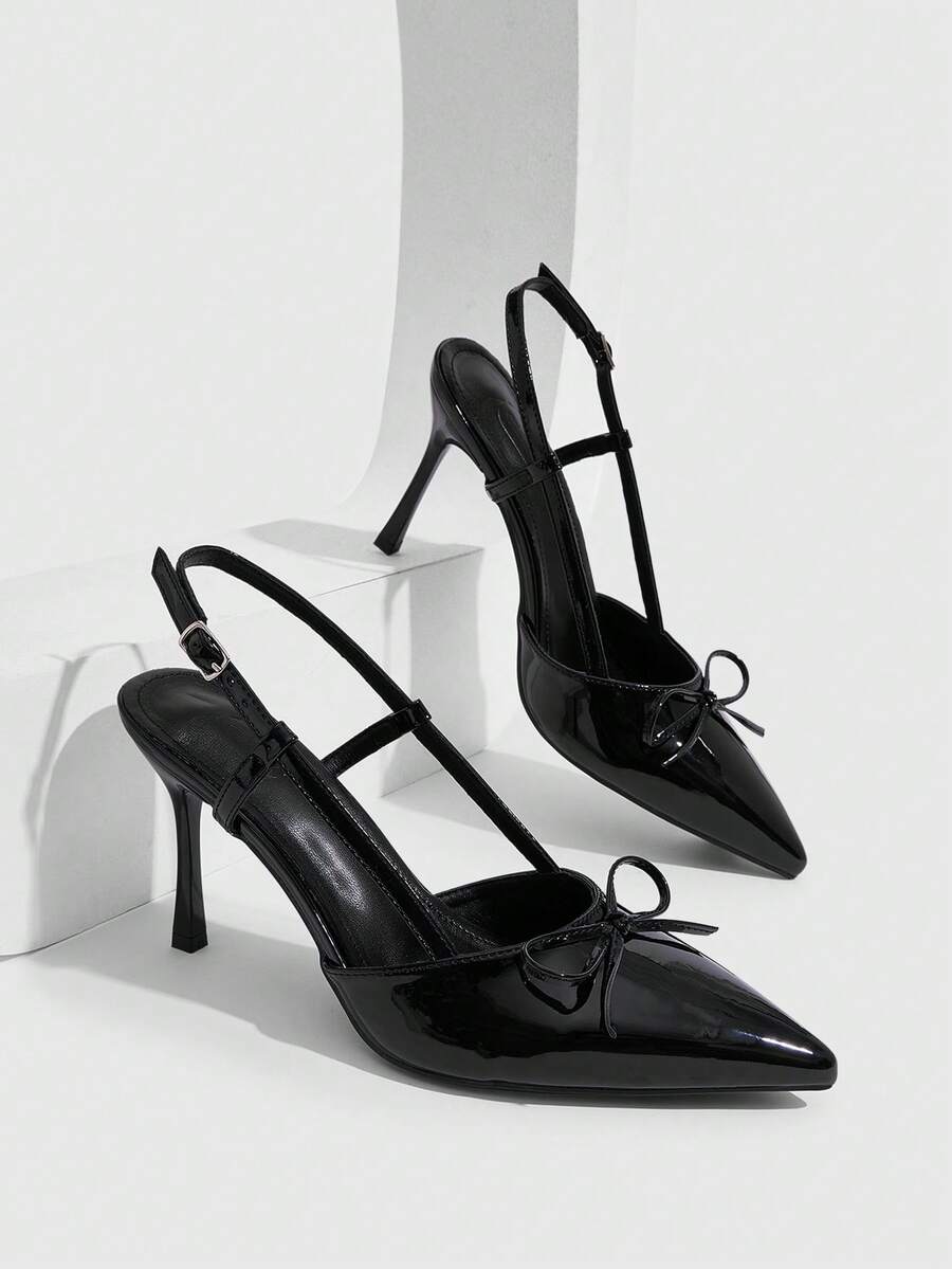 CUCCOO SZL Pointed Stiletto High Heels, Simple Glossy Design, Suitable For Commuting, Dating, Parties, Weddings And Other Occasions To Wear - Black - View 1