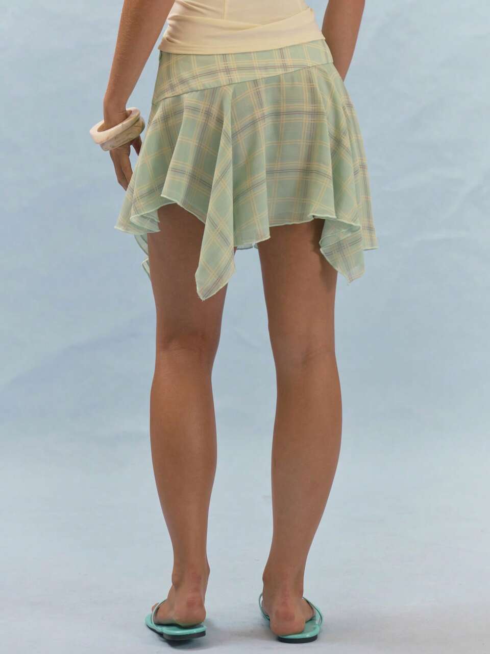Checked Print Asymmetric Draped Low-Waist Mini Skirt