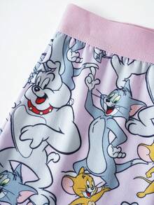 TOM & JERRY X SHEIN 女款字母卡通印花休閒平底短褲 - 粉色 - 查看 4