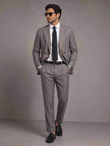 HIMLAND Mens Stylish Grey Double-Breasted Suit Set Modern Fit For Business And Formal Occasions
Mens Elegant Grey Two-Piece Suit Blazer - Grey - View 13