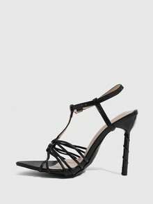 CUCCOO SZL Black Spiral Heel, Classic T-Strap, Stable Structure And Modified Instep, Visually Thin. Strap Weaving Delicacy, Party, Commute, Dating, Pointed Versa - Black - View 8