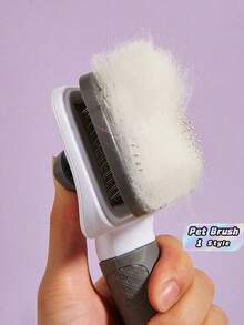 1pc One-Key Hair Removal Self-Cleaning Comb - Grey - View 1