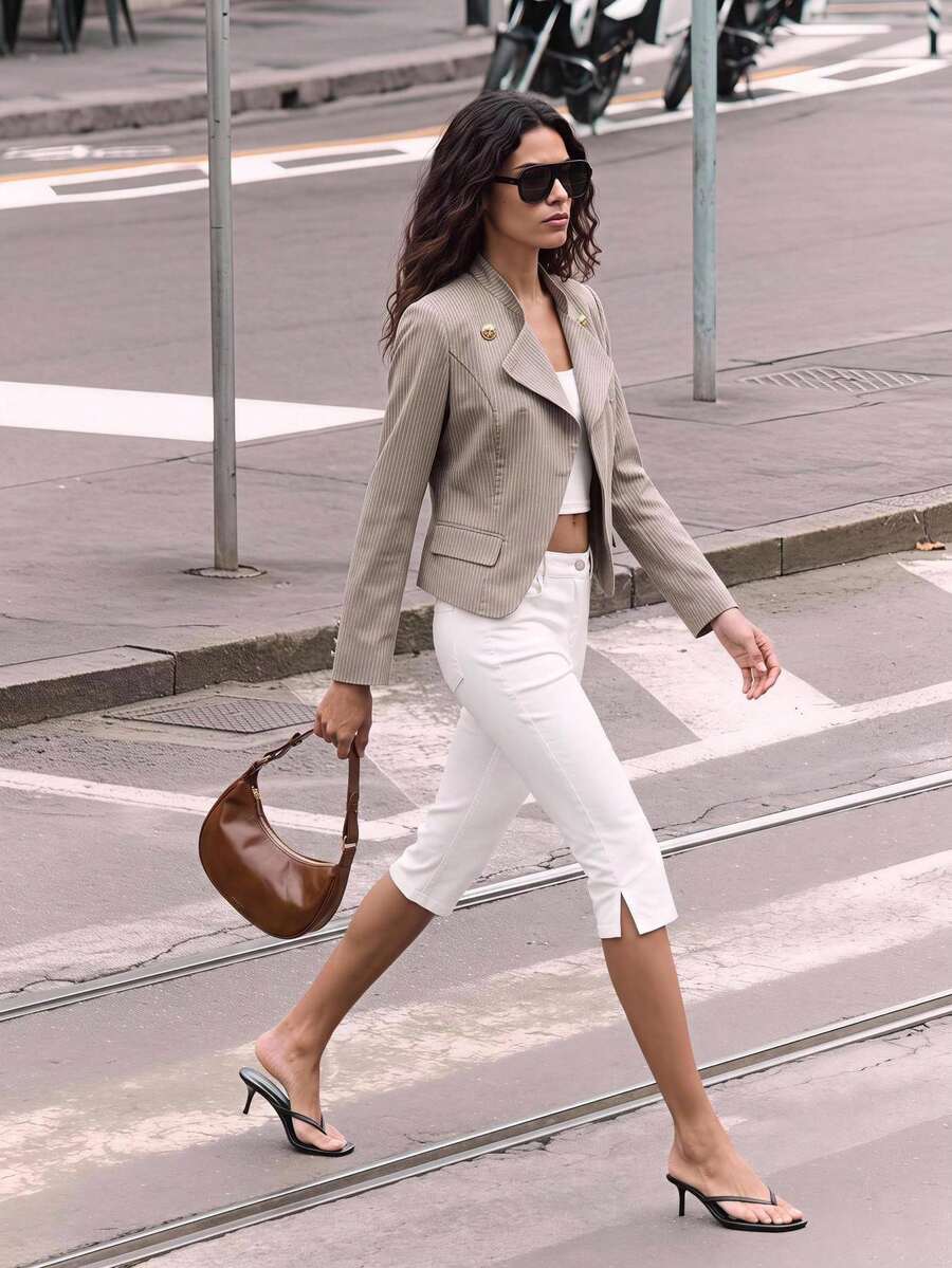 Maija Women's Casual Elegant Versatile Slim Fit Cropped Pants, Going Out Everyday Tea Party Vacation Brunch Picnic Outfits, Work For White Summer