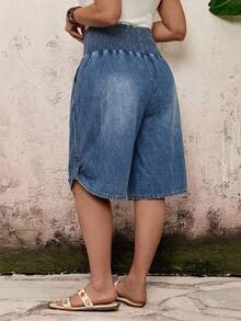 EMERY ROSE EMERY ROSE Jeans de Mezclilla con Cintura Fruncida Casual de Verano Talla Grande - Azul - Ver 6