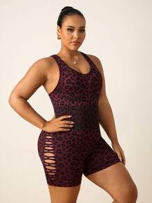 Slayform Rompi Olahraga Tanpa Lengan dengan Potongan Belakang Motif Leopard untuk Wanita Ukuran Plus - Hot Pink - View 4