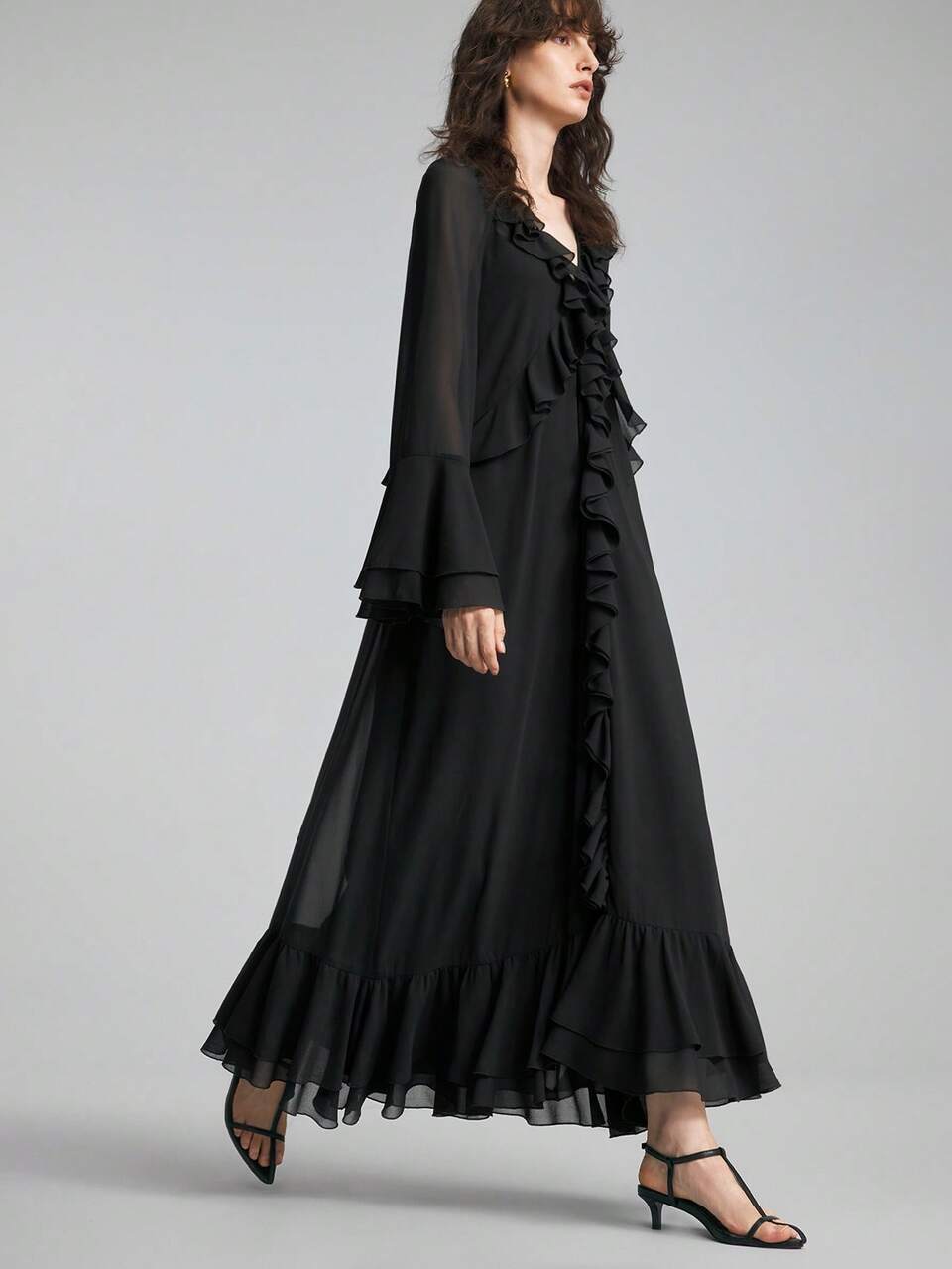 Women's Black Modern Urban Fashion Business Casual Romantic Elegant Commute High-Quality Autumn Essential Long Dress Halloween Dinner Party