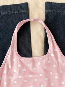 SHEIN 少女夏季休閒波點印花掛脖背心上衣 - 粉色 - 查看 5
