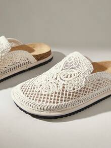 Solecia Sapatos Casuais de Praia e Férias Femininos com Bottom Plano, Bico Redondo e Bordado de Linha - Damasco - Visão 5