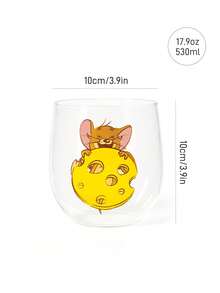 TOM & JERRY X SHEIN 卡通貓鼠印花高硼矽玻璃杯，24.35oz/720ml大容量保溫杯，起司圖案，可愛角色玻璃器皿，適合日常使用 - 無色 - 查看 7