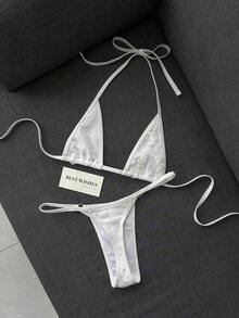 Swim Vcay Solid Color Lace Two-Piece Swimsuit For Beach Vacation - White - View 5